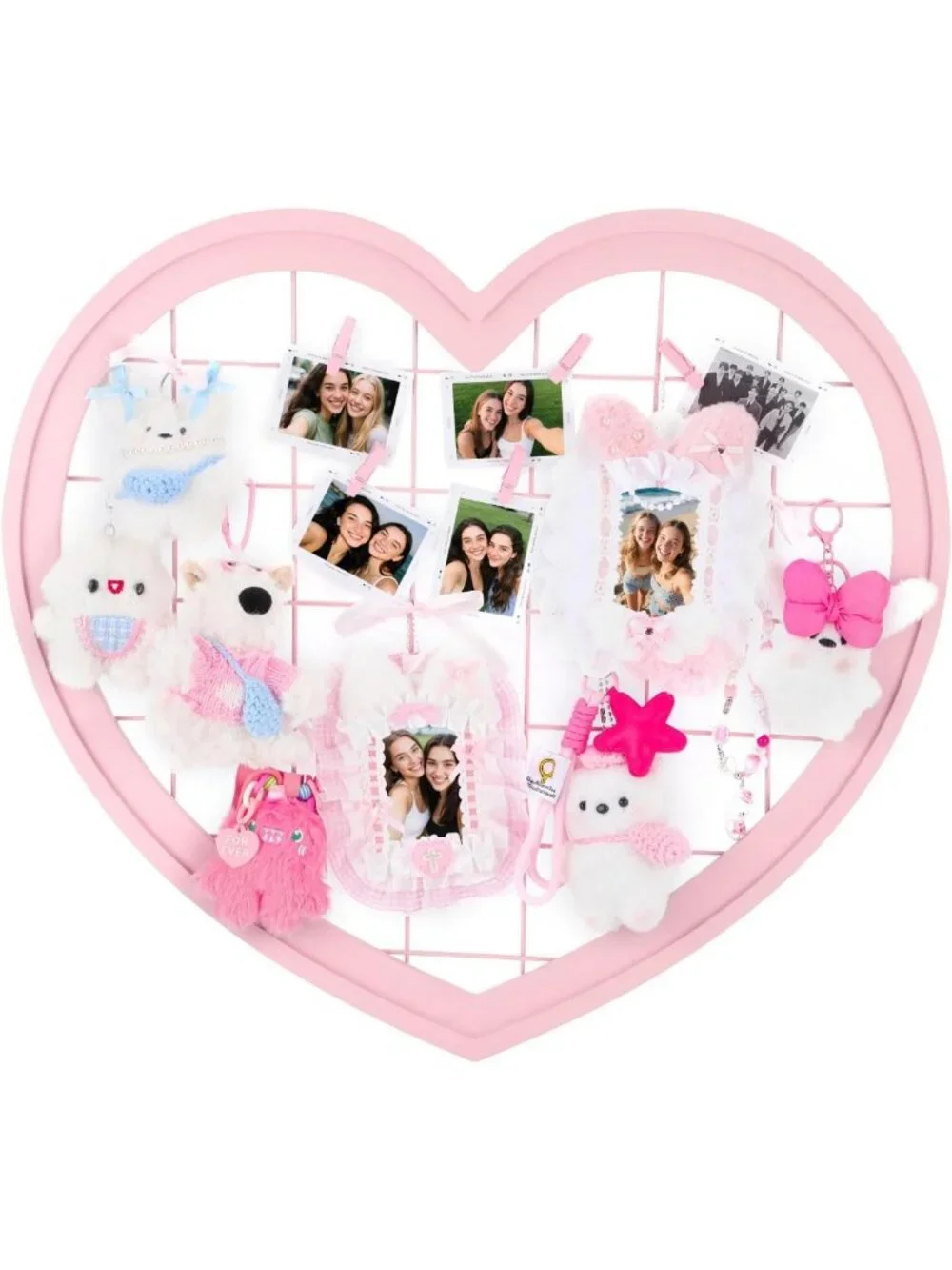 Pink Heart-Shaped Wire Wall Grid Panel for Photo Display & Room Decor